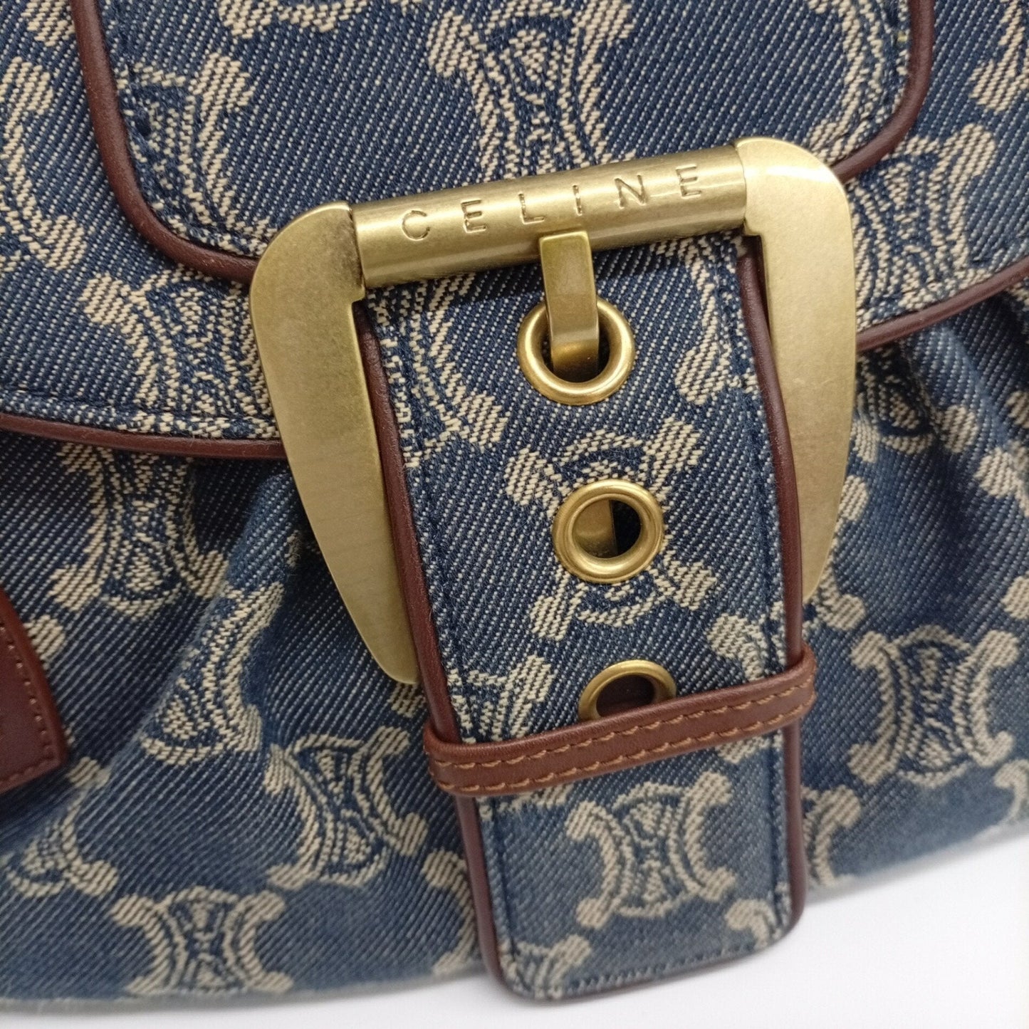 Celine Blue Brown Canvas Leather Handbag (Pre-Owned)
