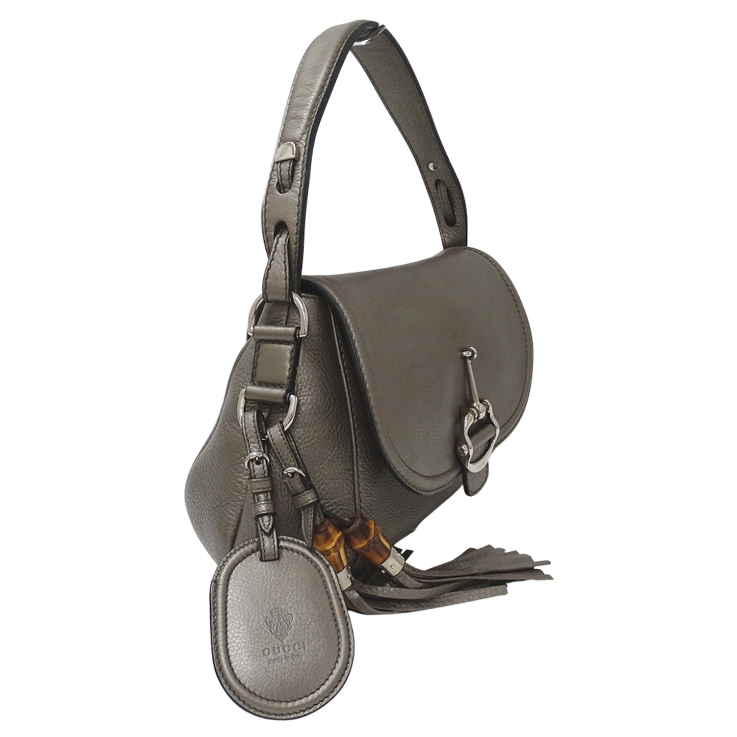 Gucci Bronze Metallic Gray Leather Shoulder Bag (Pre-Owned)