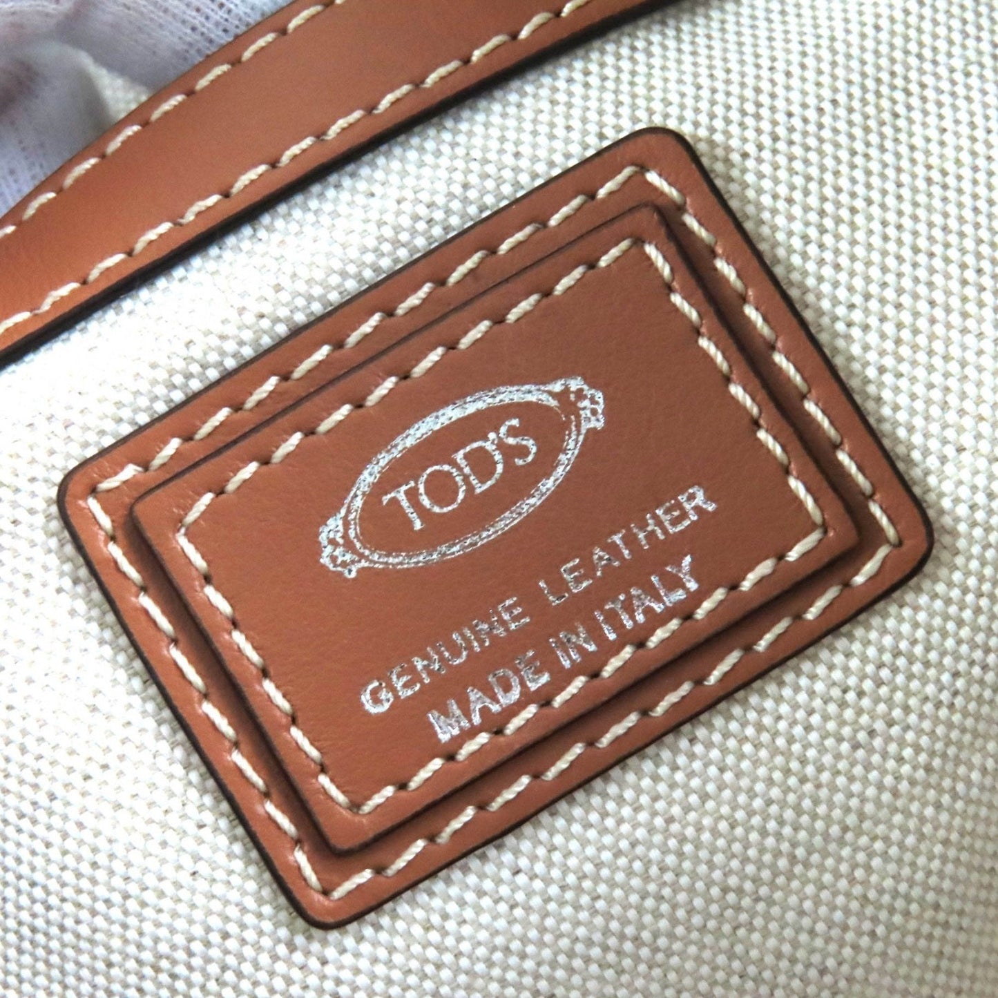 Tod's Beige Brown Yellow Canvas Leather Shoulder Bag (Pre-Owned)