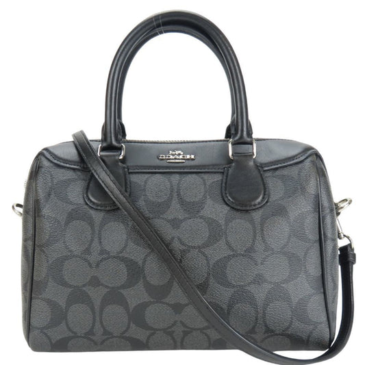 Coach Black Gray Leather Pvc Coated Canvas Handbag (Pre-Owned)