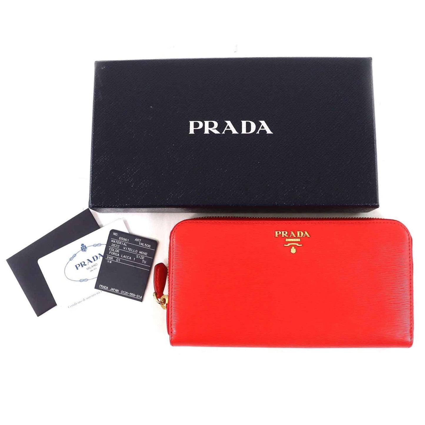 Prada Lacca Red Color Leather Long Wallet (Bi-Fold) (Pre-Owned)