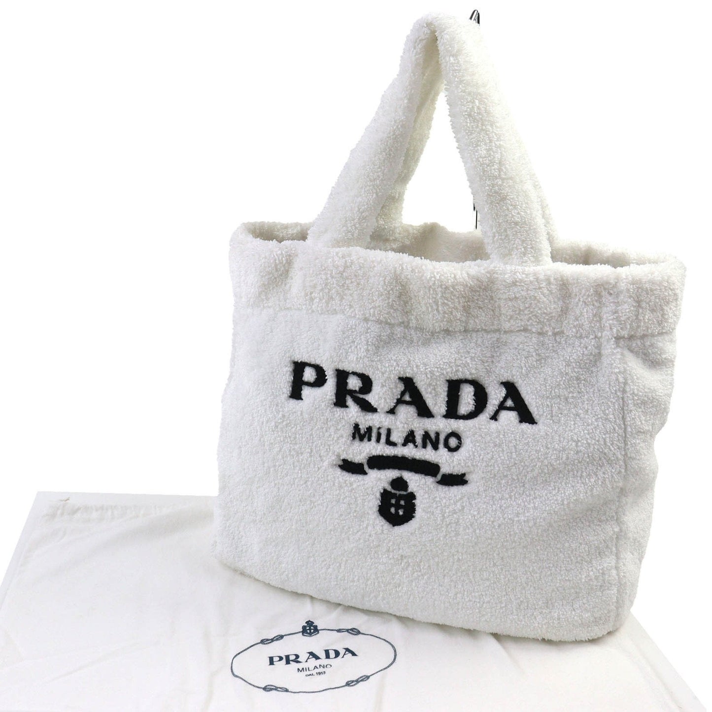 Prada Black White Polyester Leather Tote Bag (Pre-Owned)