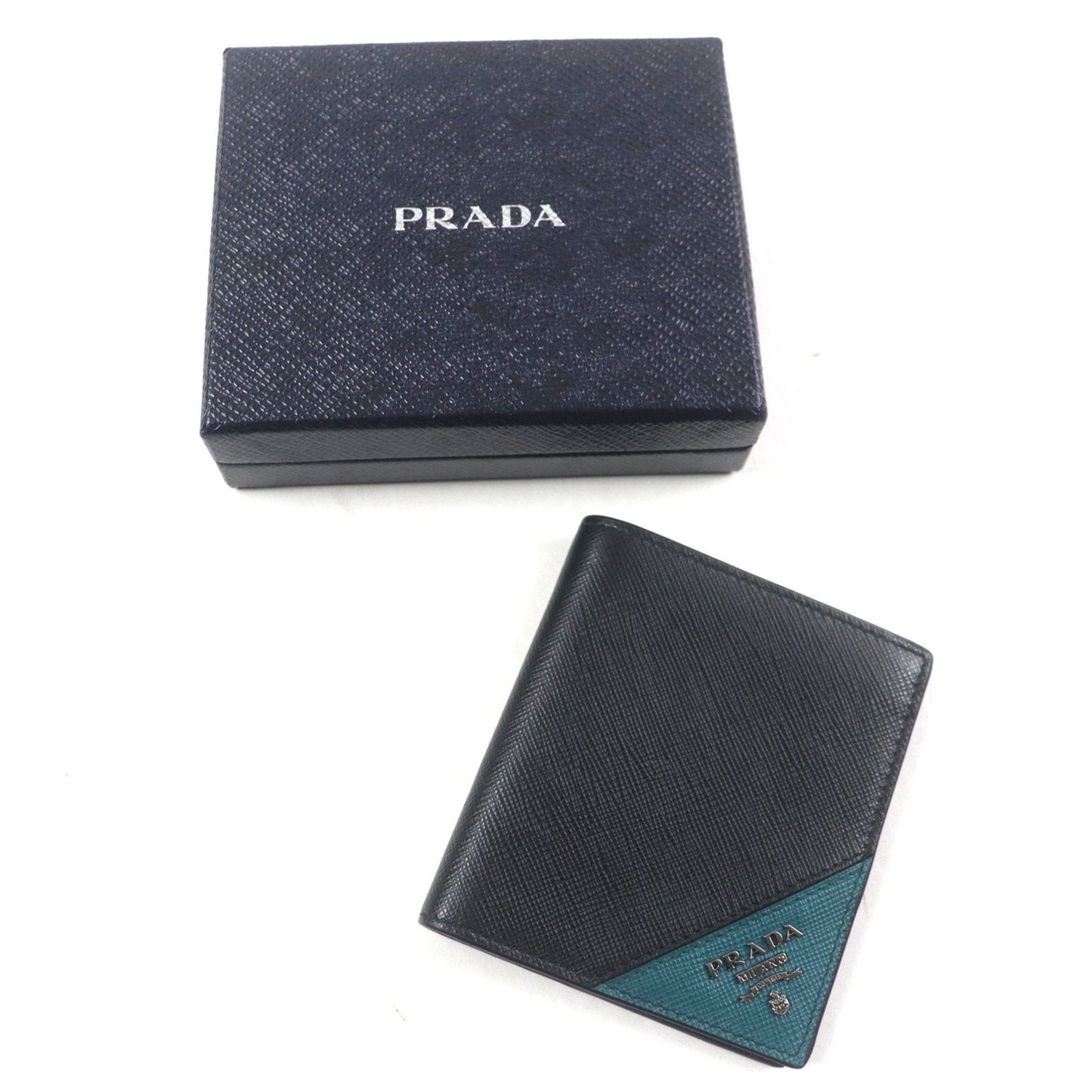 Prada Black Green Saffiano Bill Wallet (Bi-Fold) (Pre-Owned)