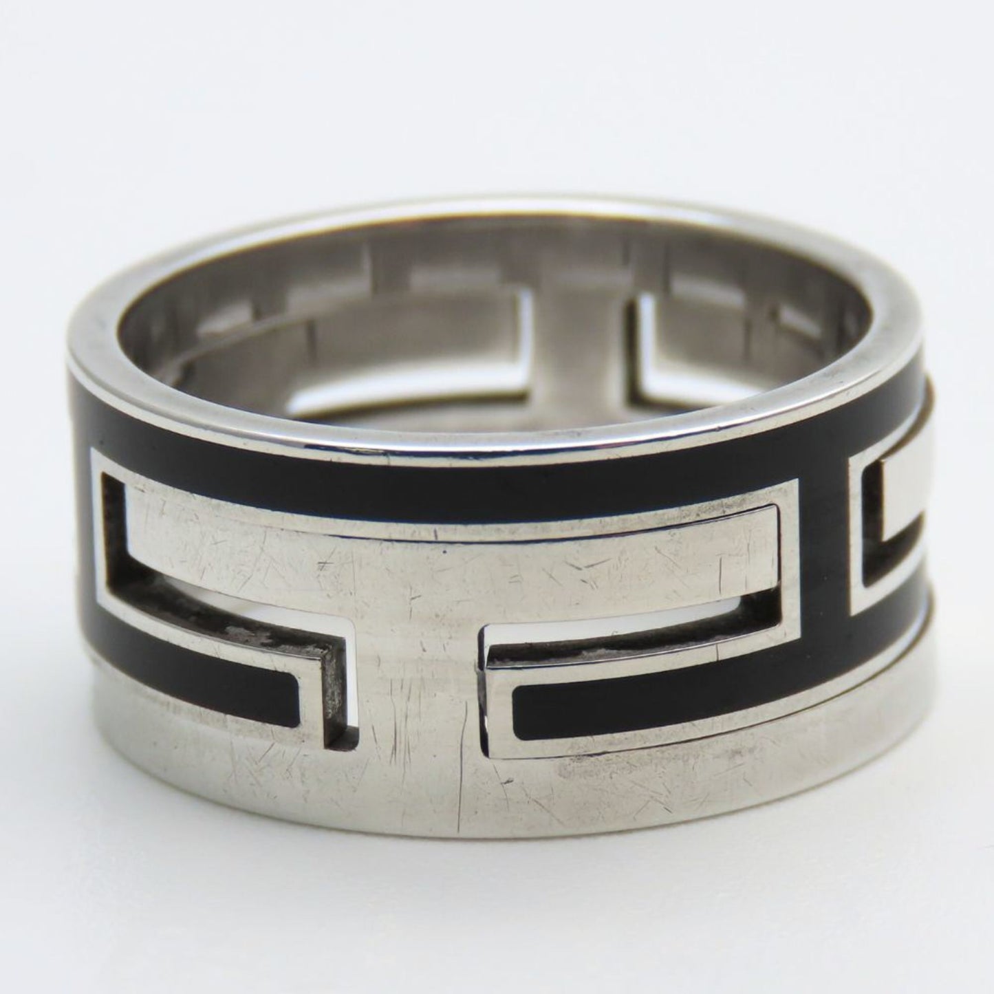 Hermes Silver Black Silver 925 Band Ring (Pre-Owned)