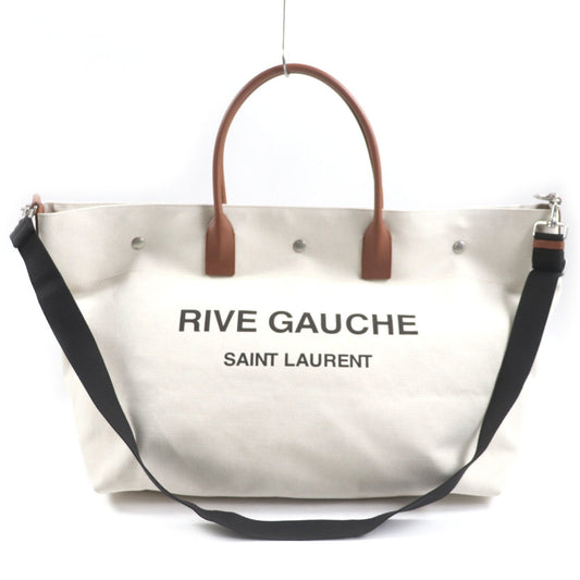 Saint Laurent Beige Brown Canvas Leather Shopping Bag Tote Bag (Pre-Owned)