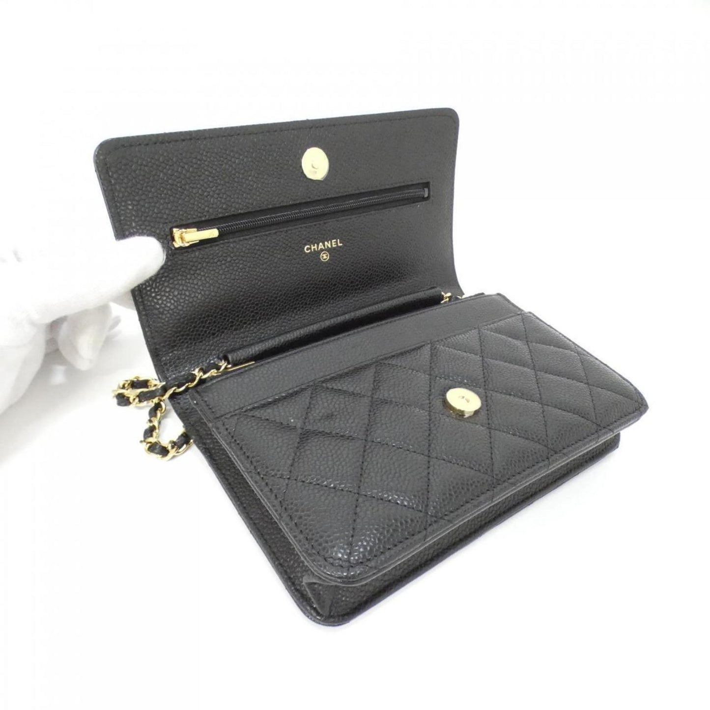 Chanel Black Bordeaux Grained Calfskin Chain/Shoulder Wallet (Pre-Owned)