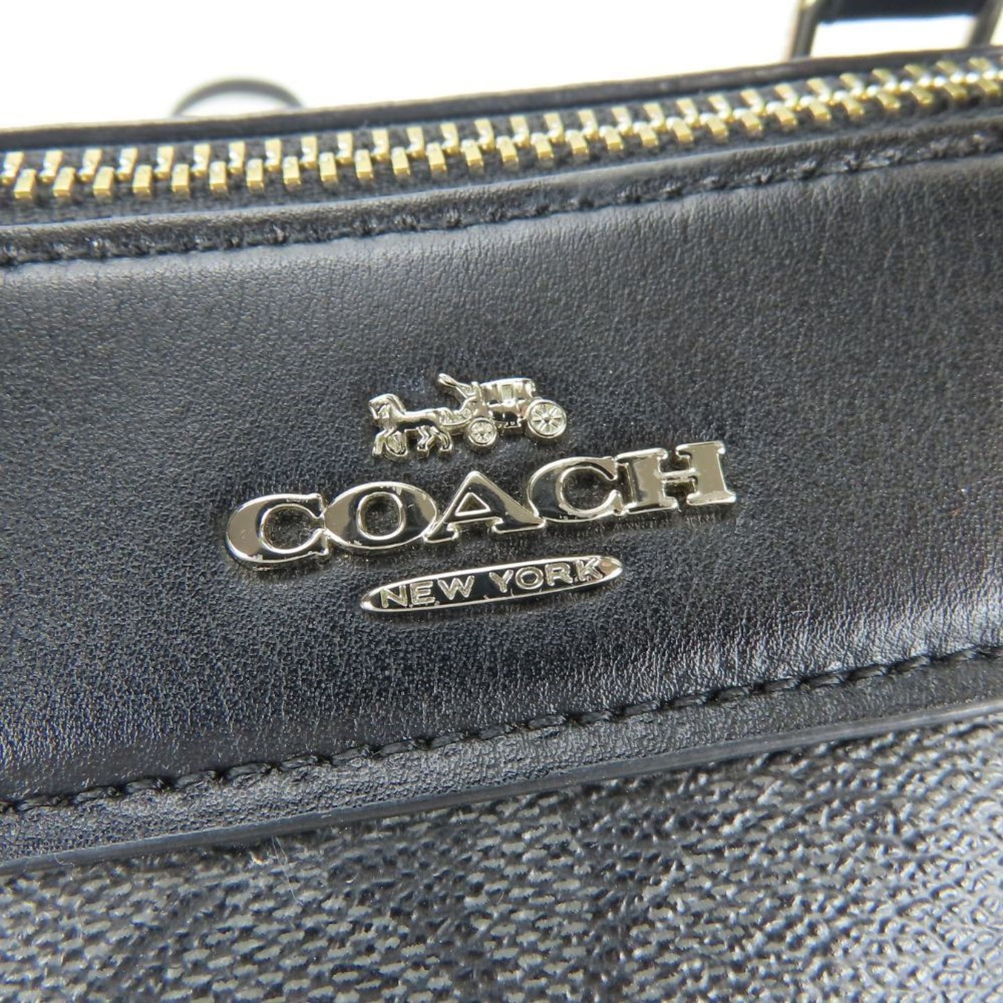 Coach Black Gray Leather Pvc Coated Canvas Handbag (Pre-Owned)
