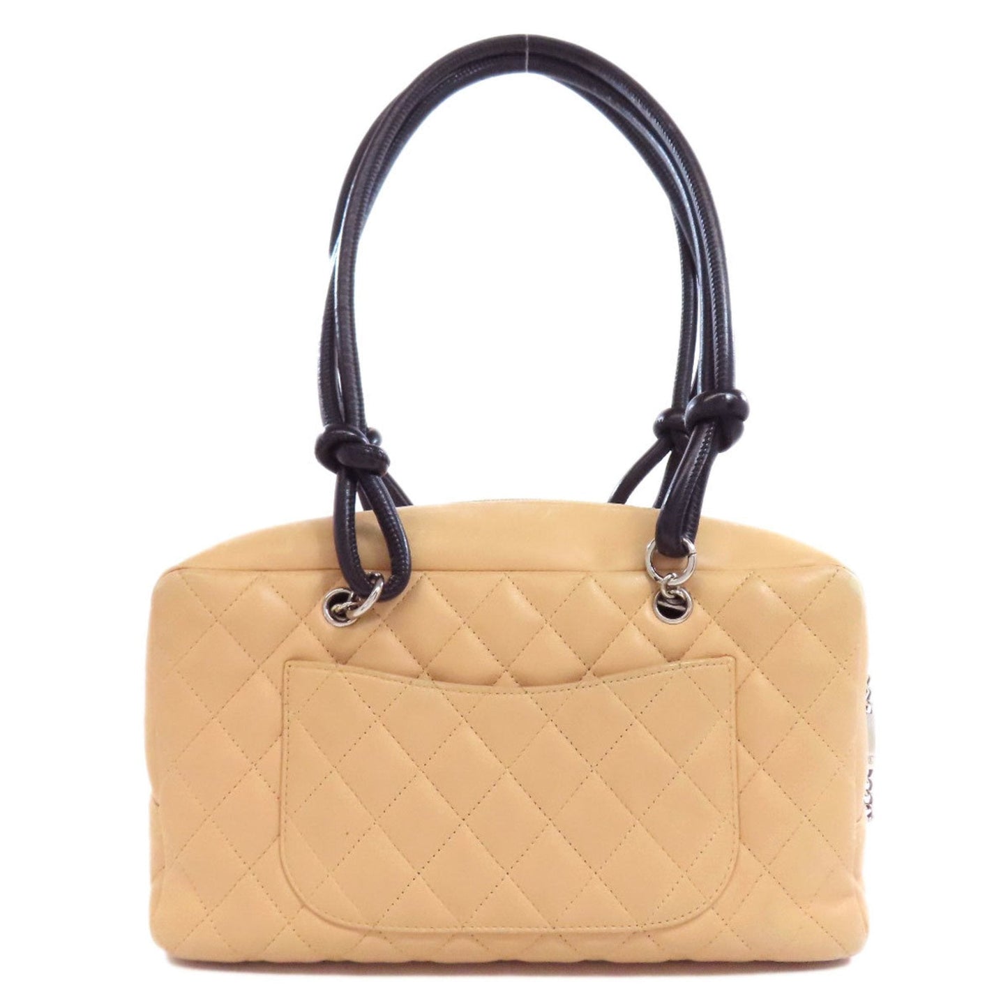 Chanel Ligne Cambon Beige Black Leather Handbag (Pre-Owned)