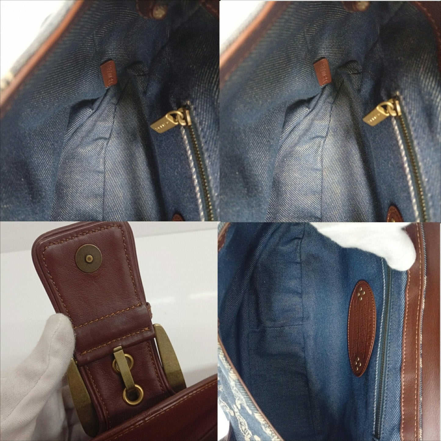 Celine Blue Brown Canvas Leather Handbag (Pre-Owned)