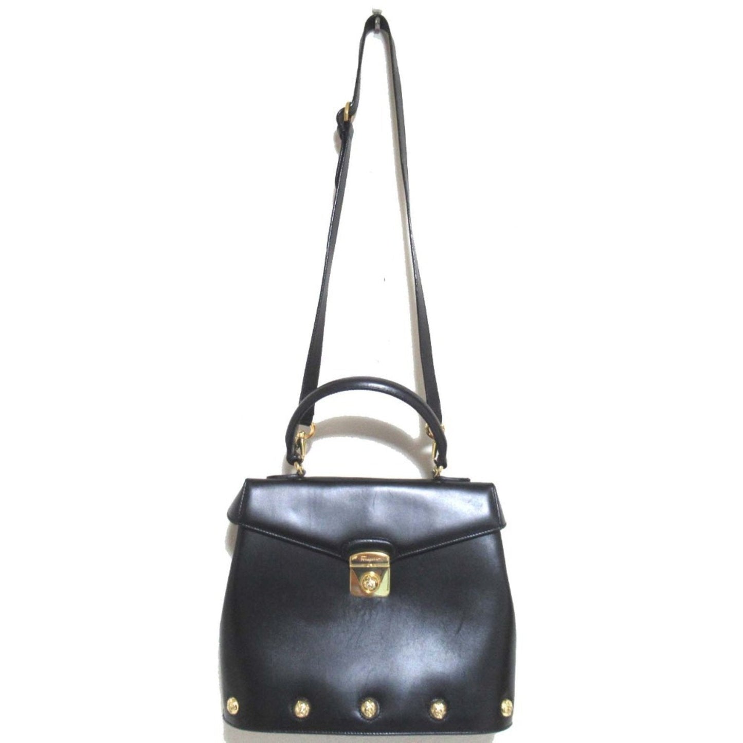 Salvatore Ferragamo Black Leather Handbag Shoulder Bag (Pre-Owned)