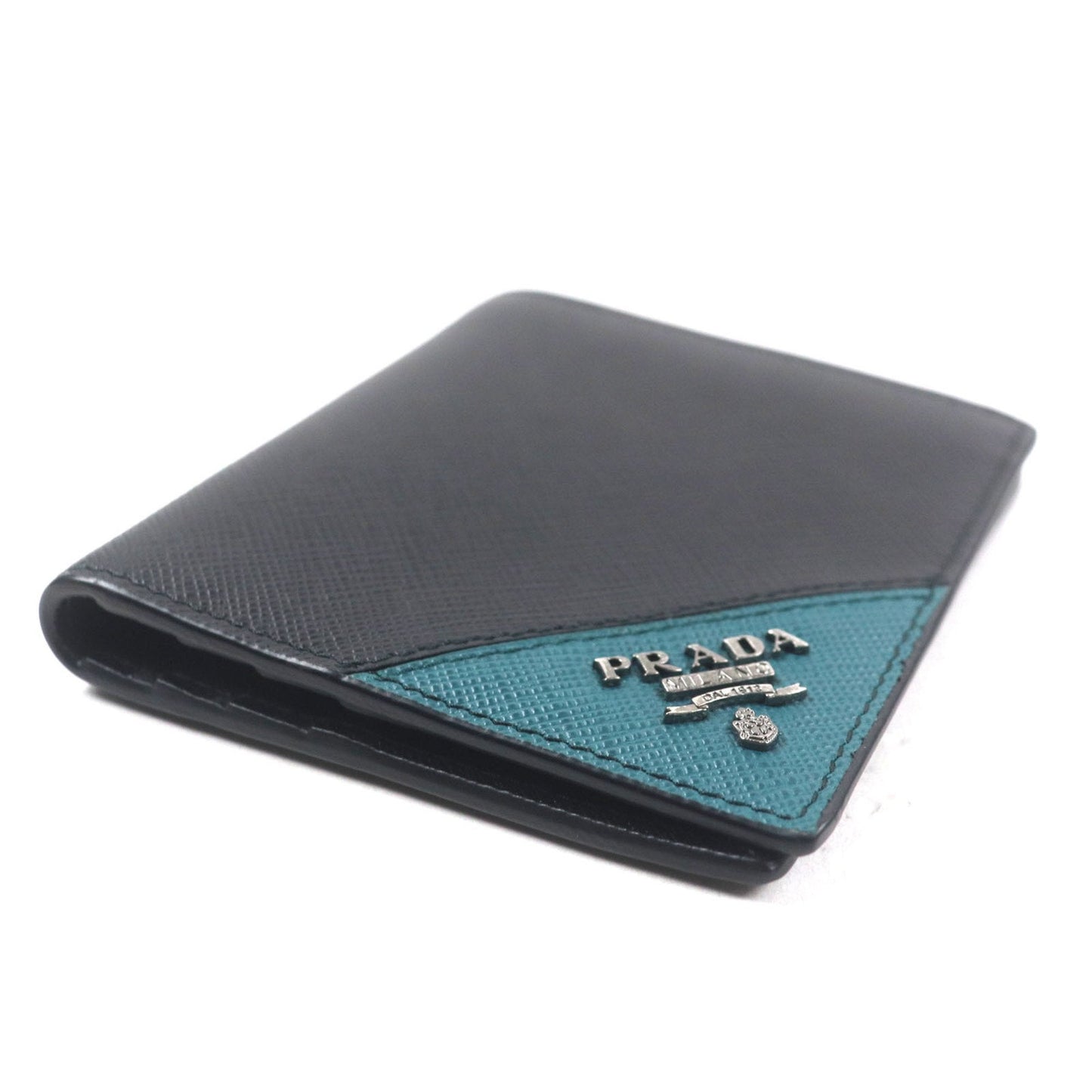 Prada Black Green Saffiano Bill Wallet (Bi-Fold) (Pre-Owned)