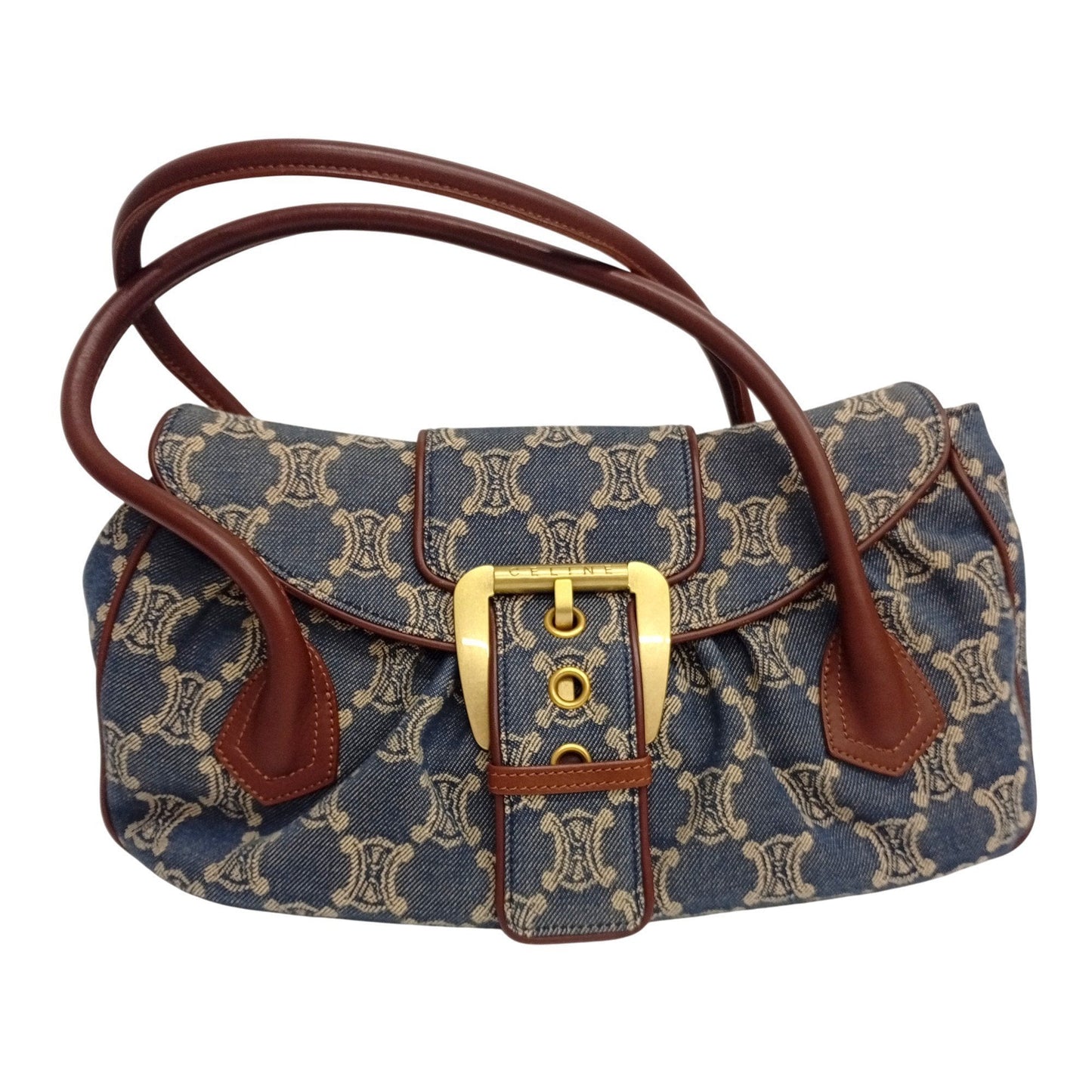 Celine Blue Brown Canvas Leather Handbag (Pre-Owned)