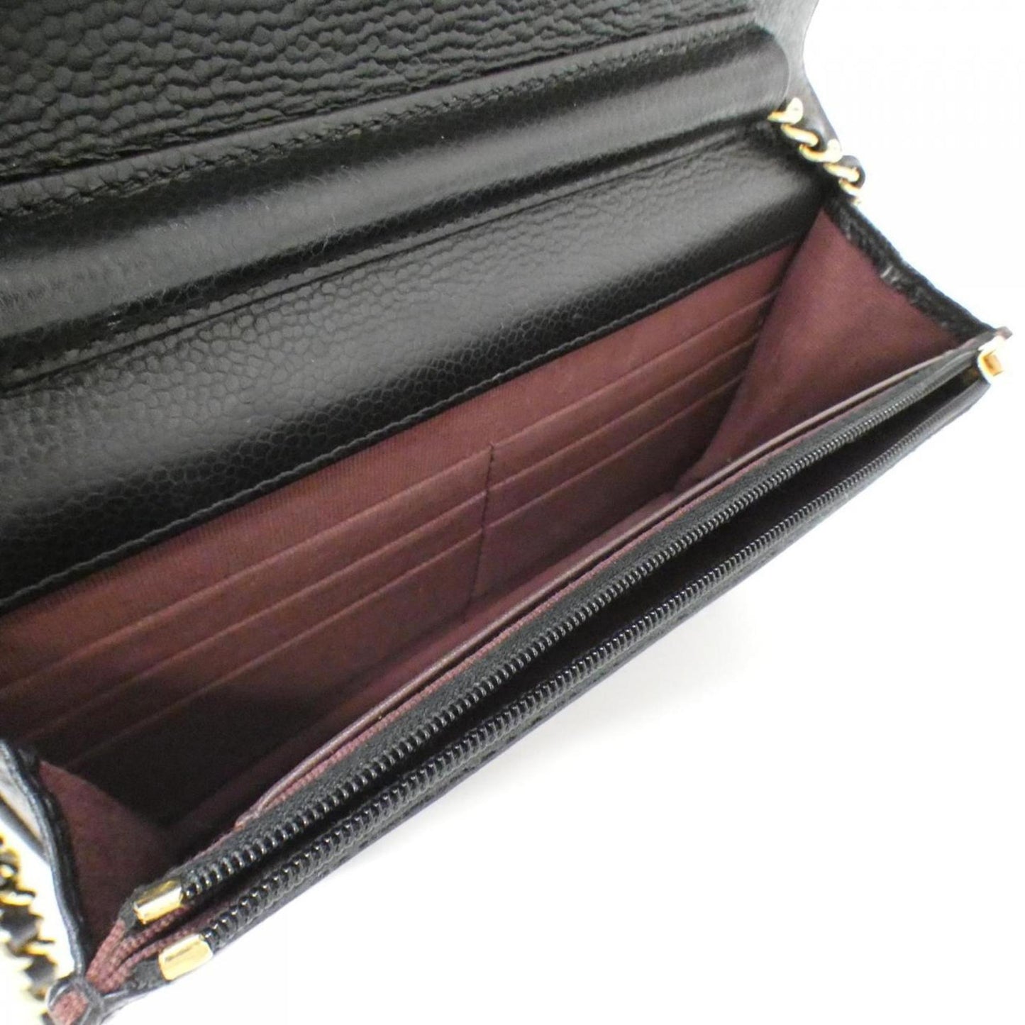 Chanel Black Bordeaux Grained Calfskin Chain/Shoulder Wallet (Pre-Owned)