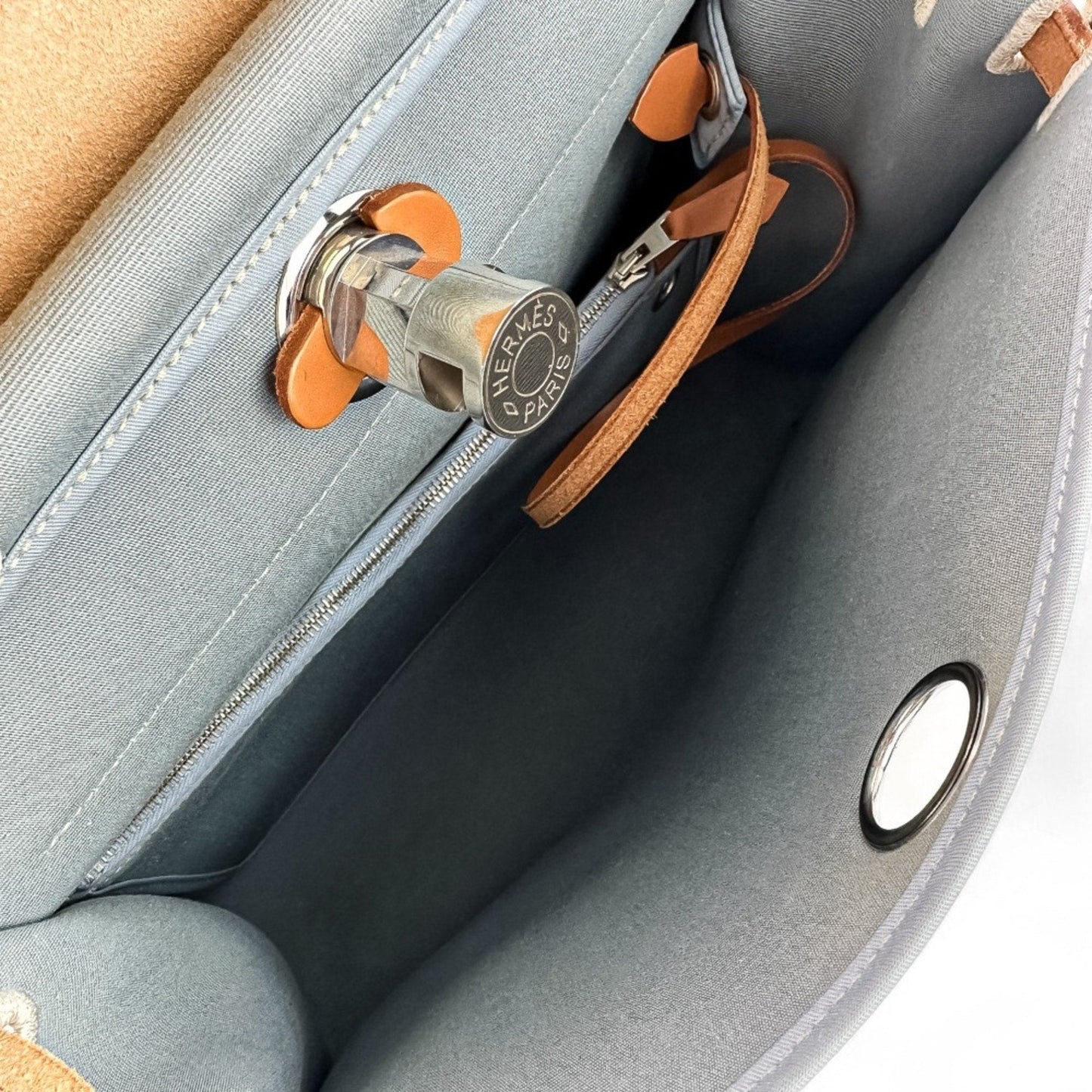 Hermes Blue Brown Canvas Leather Handbag Pouch Shoulder Bag (Pre-Owned)