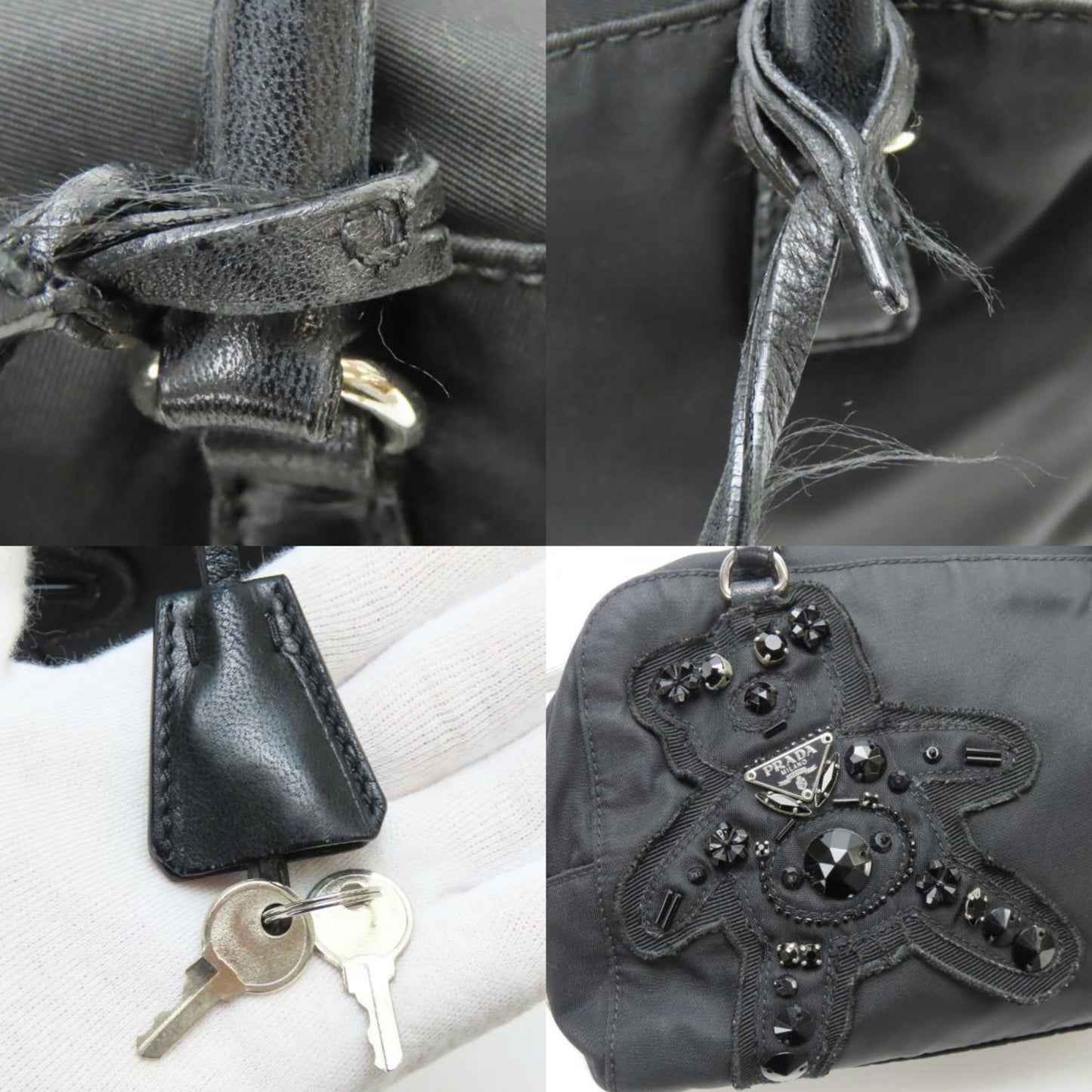 Prada Black Nero Nylon Leather Handbag (Pre-Owned)