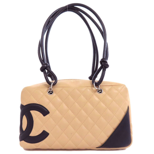 Chanel Ligne Cambon Beige Black Leather Handbag (Pre-Owned)
