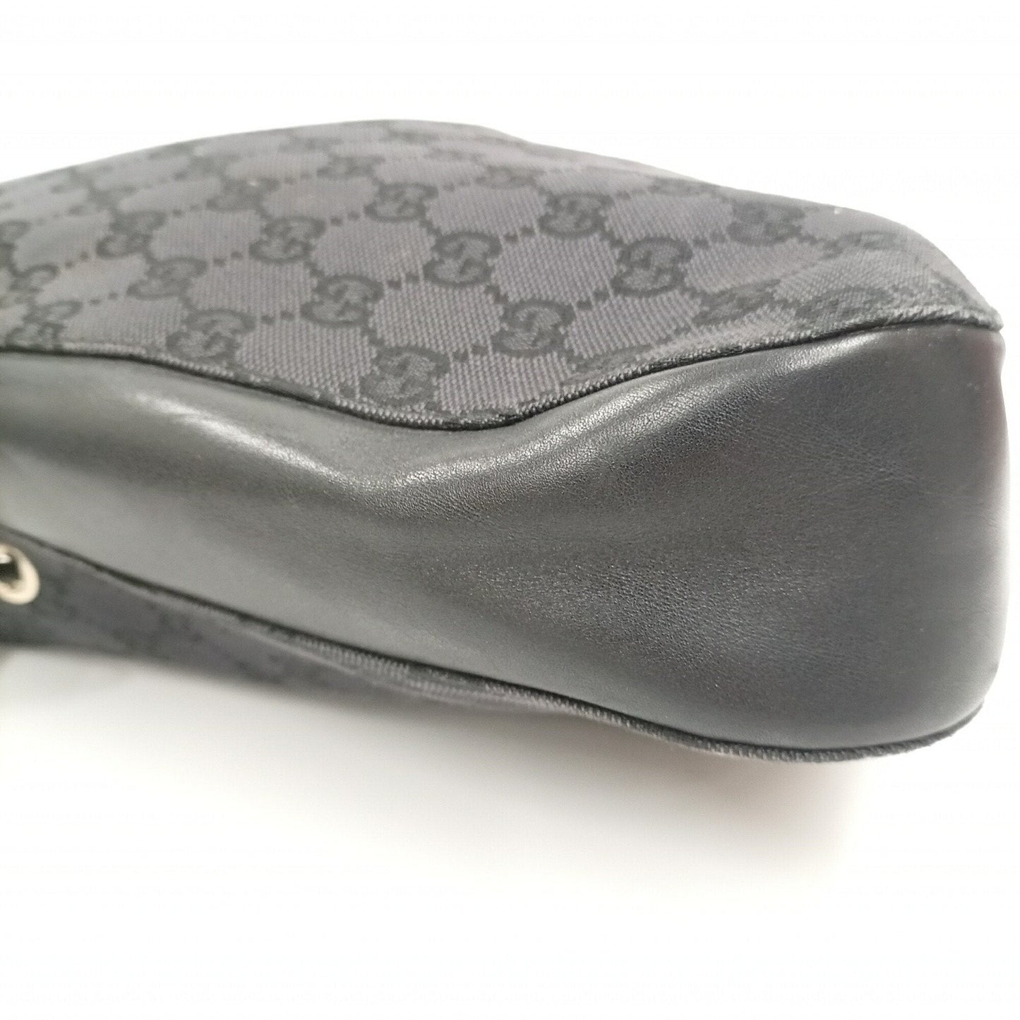 Gucci Black Dark Gray Gg Canvas Leather Handbag (Pre-Owned)
