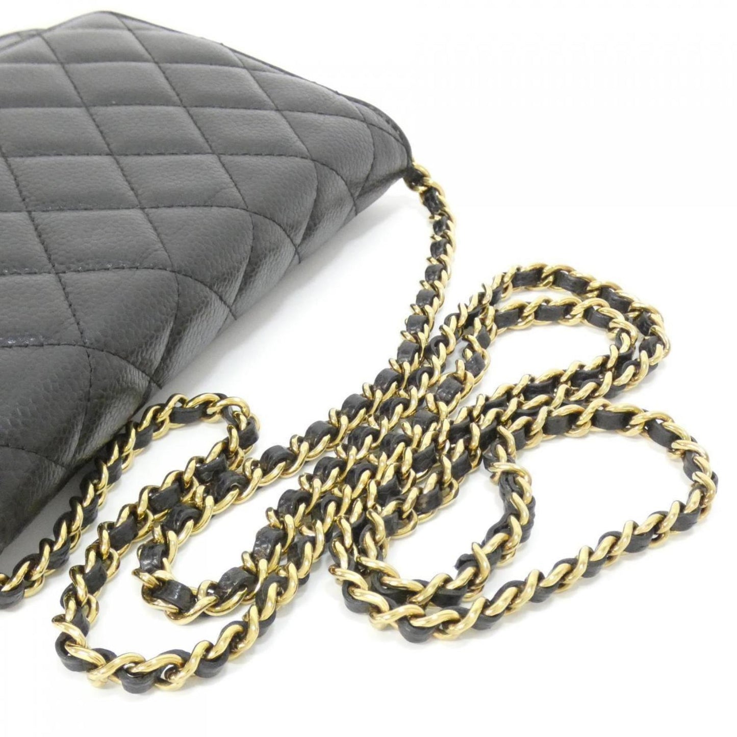 Chanel Black Bordeaux Grained Calfskin Chain/Shoulder Wallet (Pre-Owned)