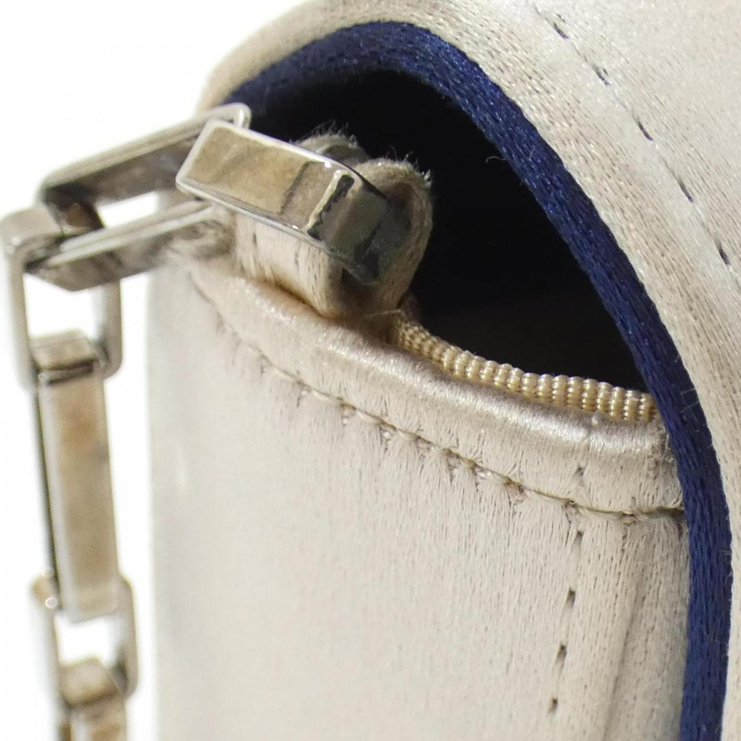 Chanel Beige Navy Satin Shoulder Bag (Pre-Owned)