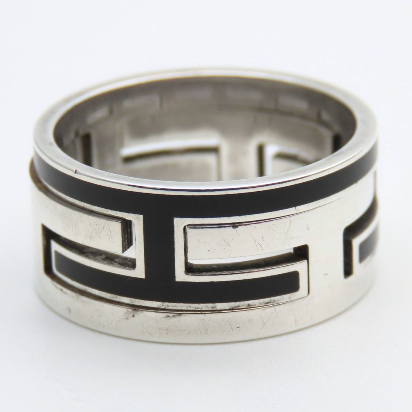 Hermes Silver Black Silver 925 Band Ring (Pre-Owned)