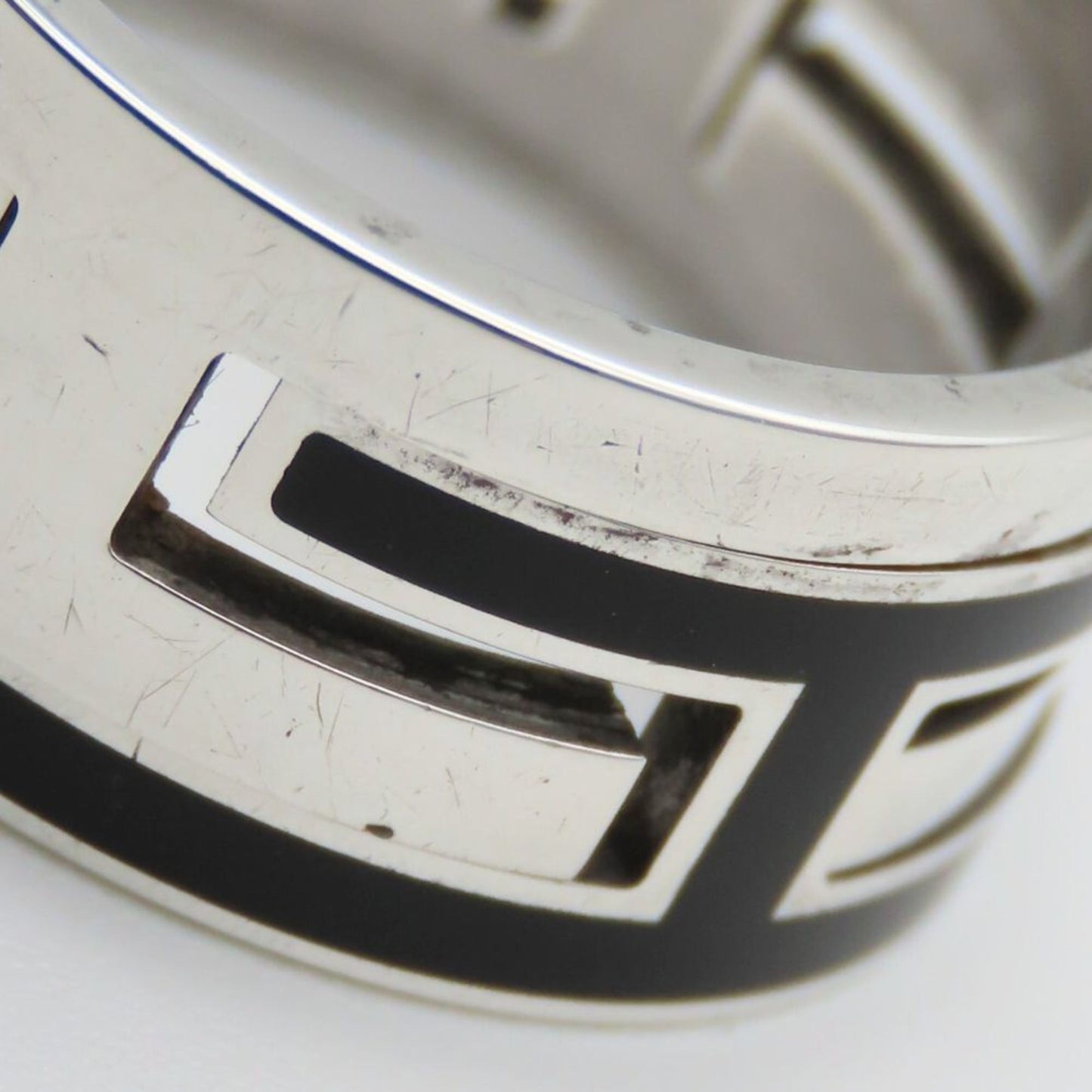 Hermes Silver Black Silver 925 Band Ring (Pre-Owned)