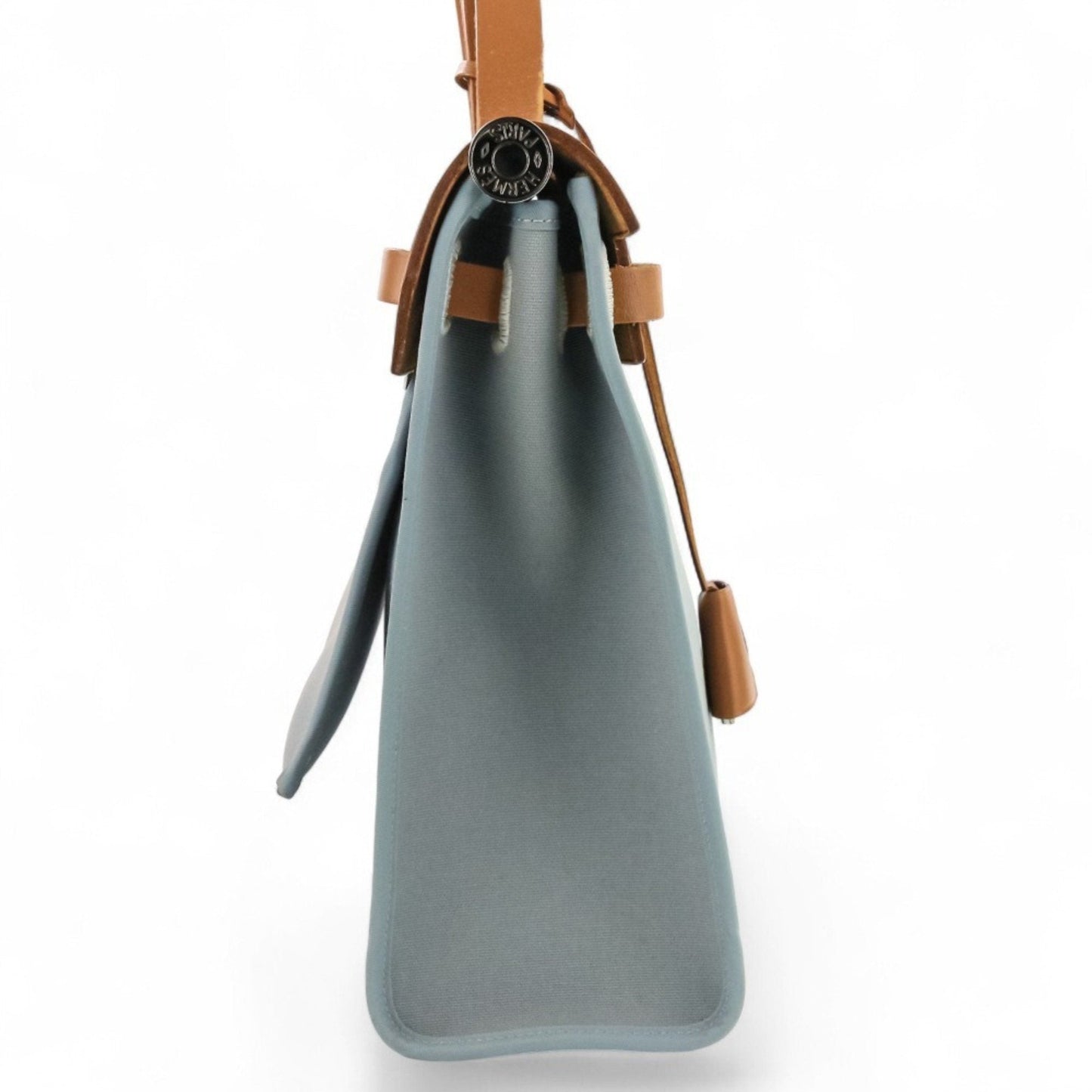 Hermes Blue Brown Canvas Leather Handbag Pouch Shoulder Bag (Pre-Owned)
