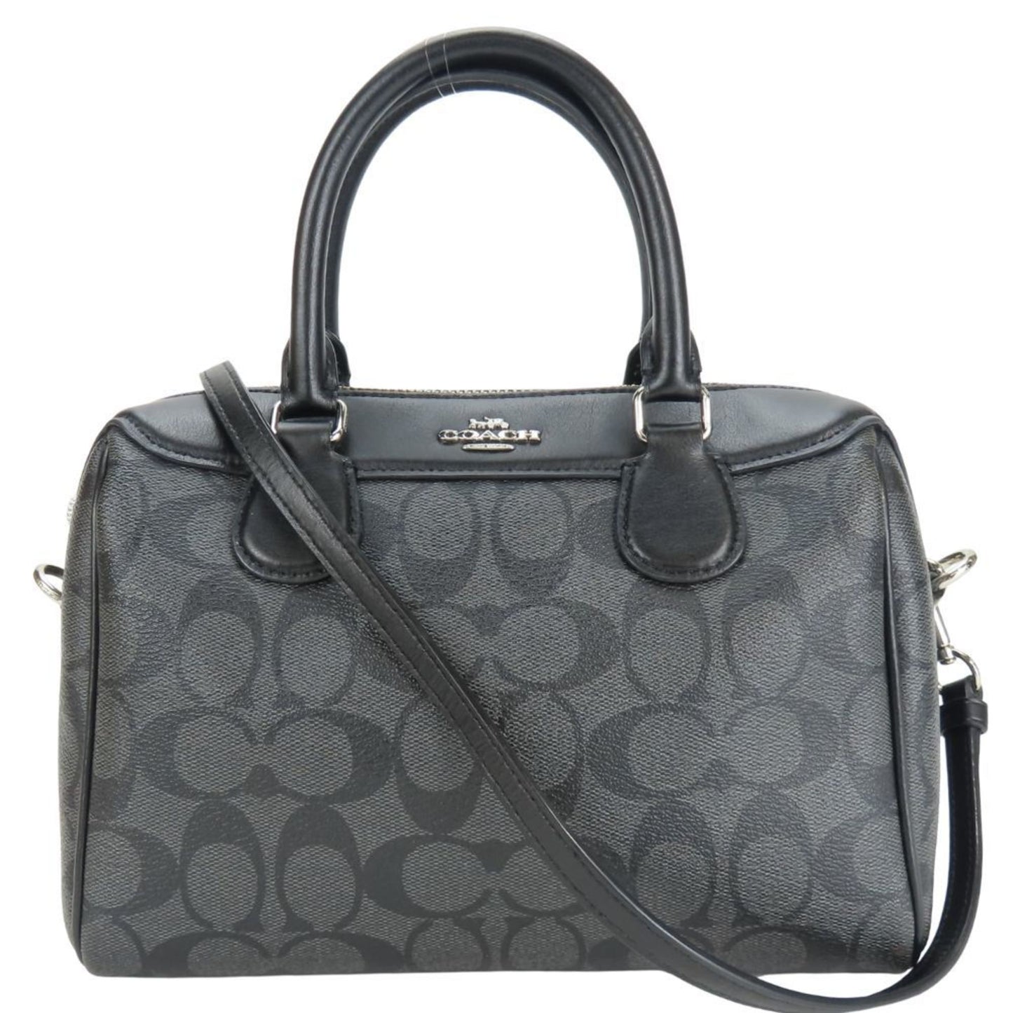 Coach Black Gray Leather Pvc Coated Canvas Handbag (Pre-Owned)