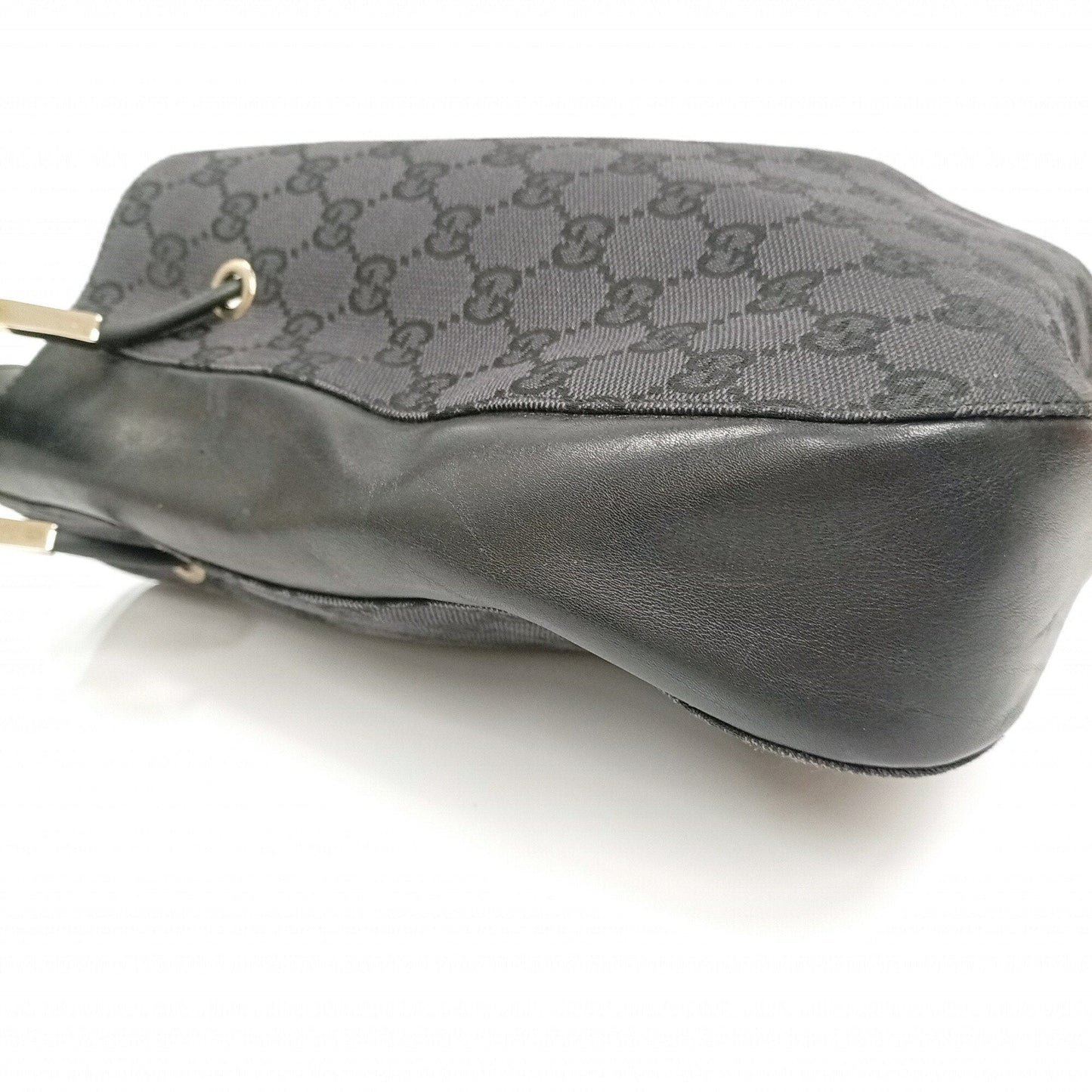 Gucci Black Dark Gray Gg Canvas Leather Handbag (Pre-Owned)