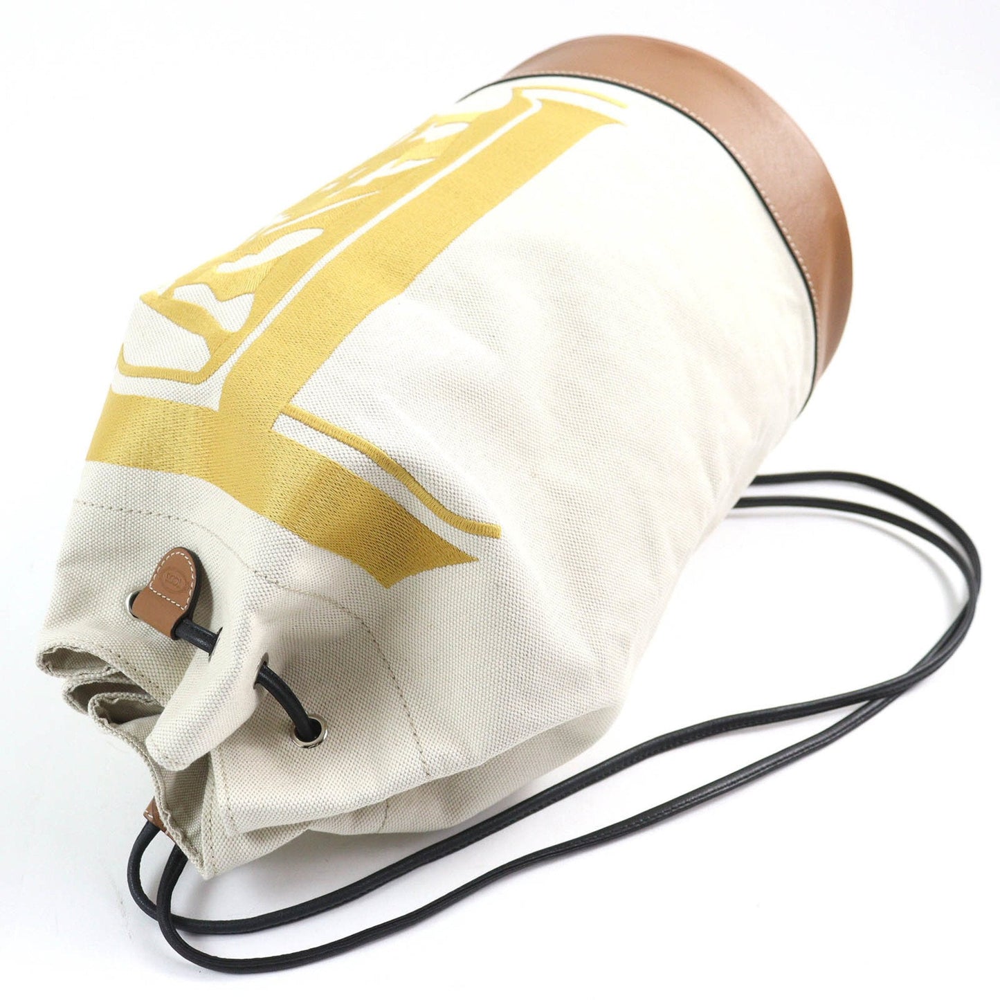 Tod's Beige Brown Yellow Canvas Leather Shoulder Bag (Pre-Owned)
