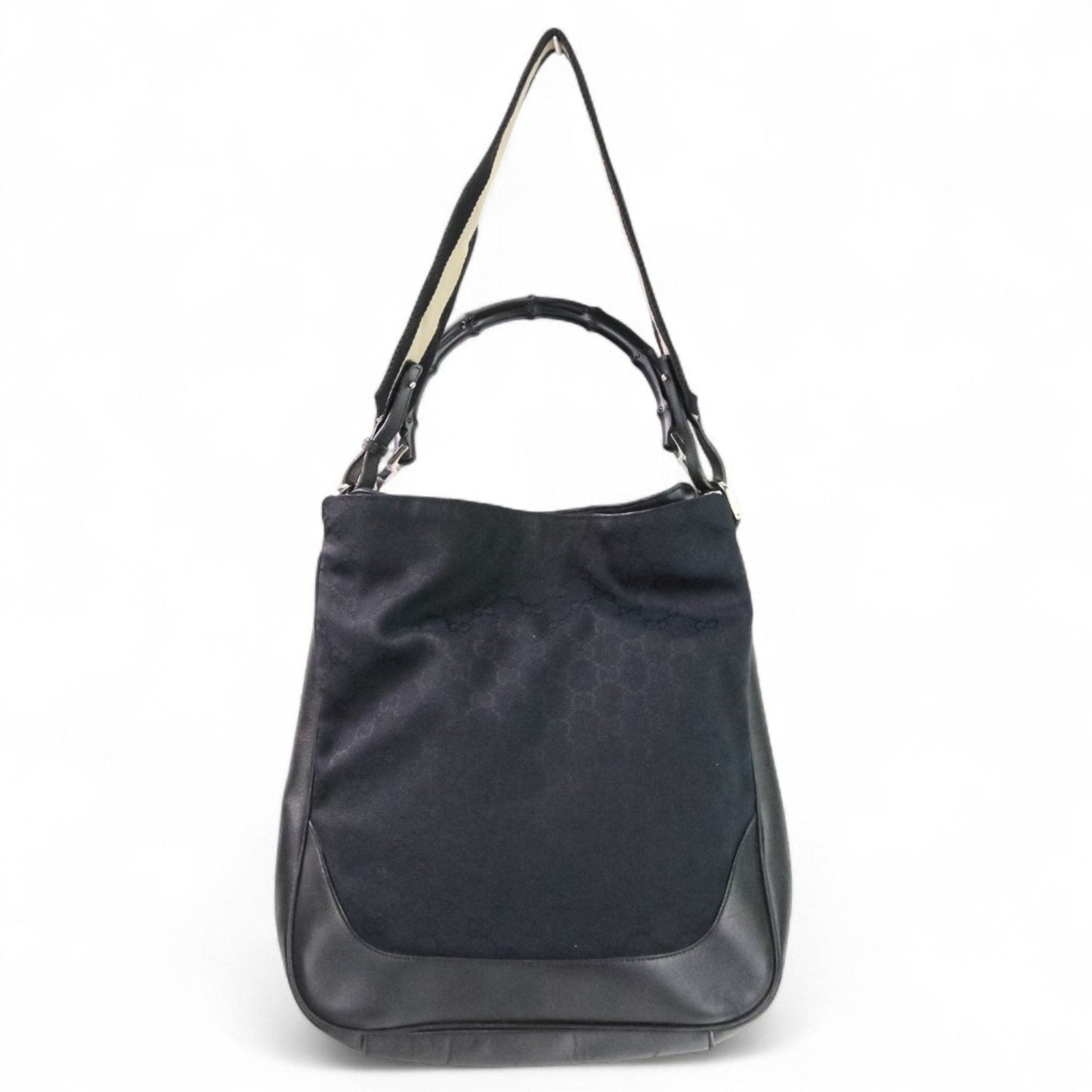 Gucci Black Leather Gg Canvas Handbag Shoulder Bag (Pre-Owned)
