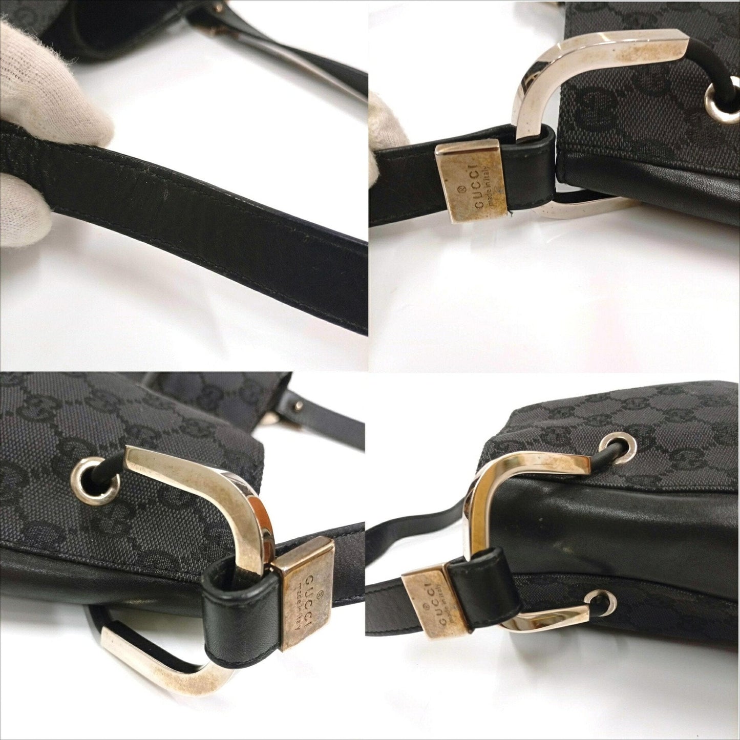 Gucci Black Dark Gray Gg Canvas Leather Handbag (Pre-Owned)