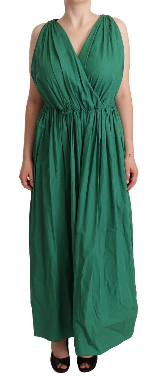 Dolce & Gabbana Green Cotton Sleeveless V-neck Women's Dress