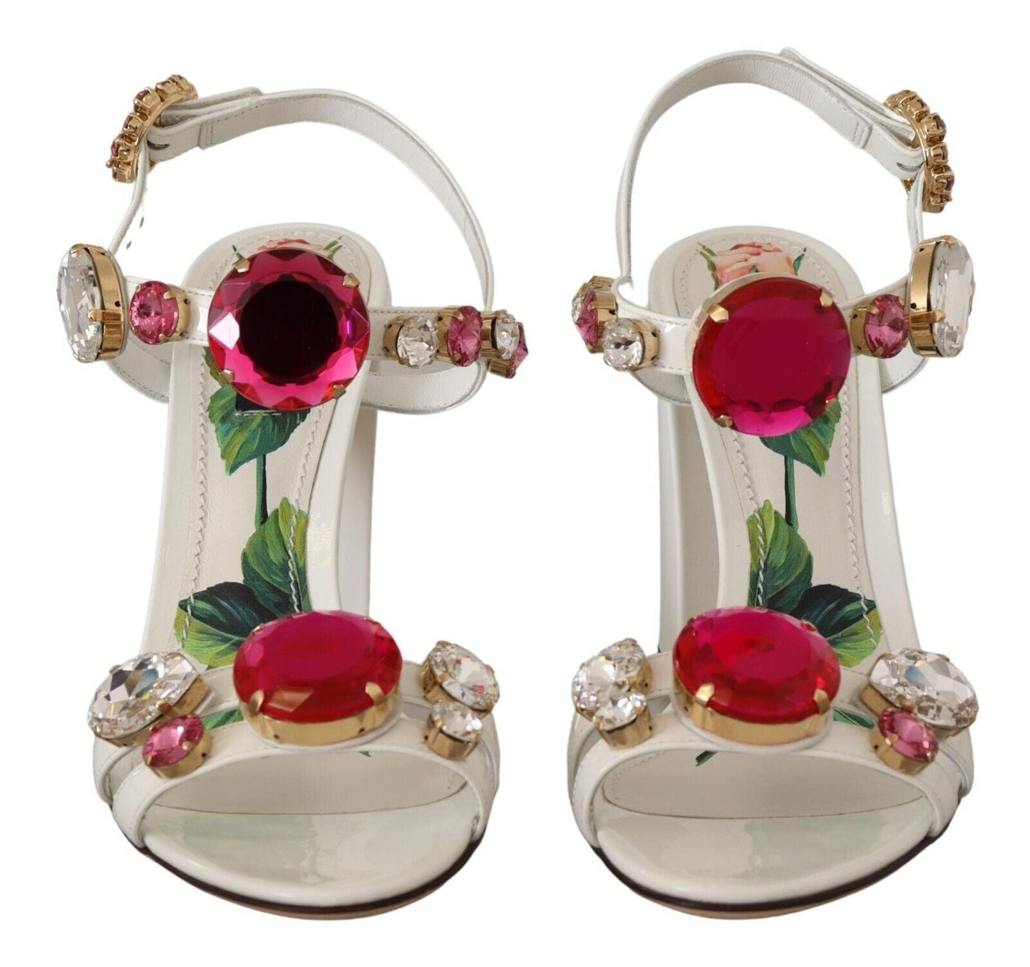 Dolce & Gabbana White Leather Crystal Keira Heels Sandals Women's Shoes