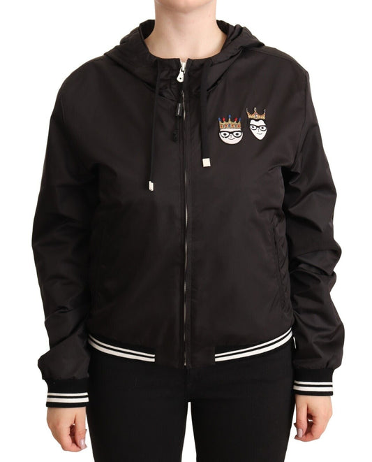 Dolce & Gabbana Black Polyester Hooded Bomber Full Zip Women's Jacket