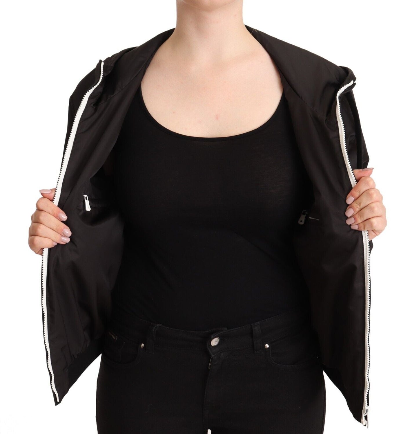 Dolce & Gabbana Black Polyester Hooded Bomber Full Zip Women's Jacket