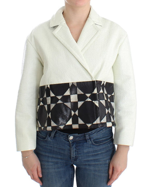 Andrea Pompilio White Black Cropped Leather Women's Jacket