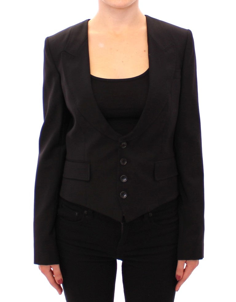 Dolce & Gabbana Black Silk Scarf Back Blazer Women's Jacket