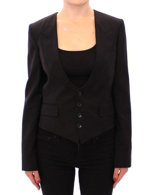 Dolce & Gabbana Black Silk Scarf Back Blazer Women's Jacket
