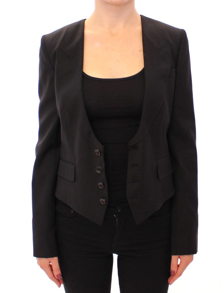 Dolce & Gabbana Black Silk Scarf Back Blazer Women's Jacket