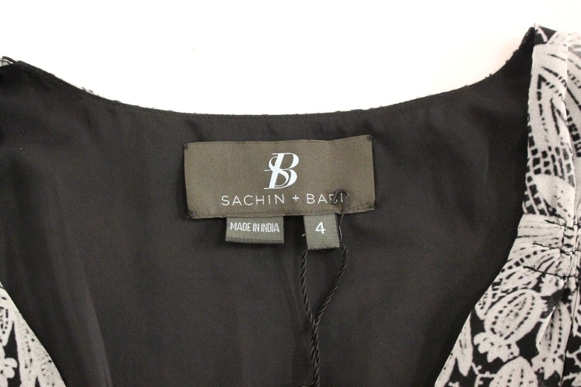 Sachin & Babi Black Silk Floral Pattern Shift Coctail Women's Dress