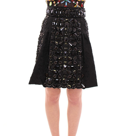 Dolce & Gabbana Black Crystal Handmade Above Knee Women's Skirt