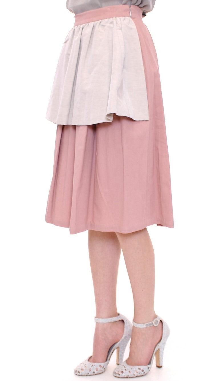 Comeforbreakfast Pink Gray Knee-Length Pleated Women's Skirt