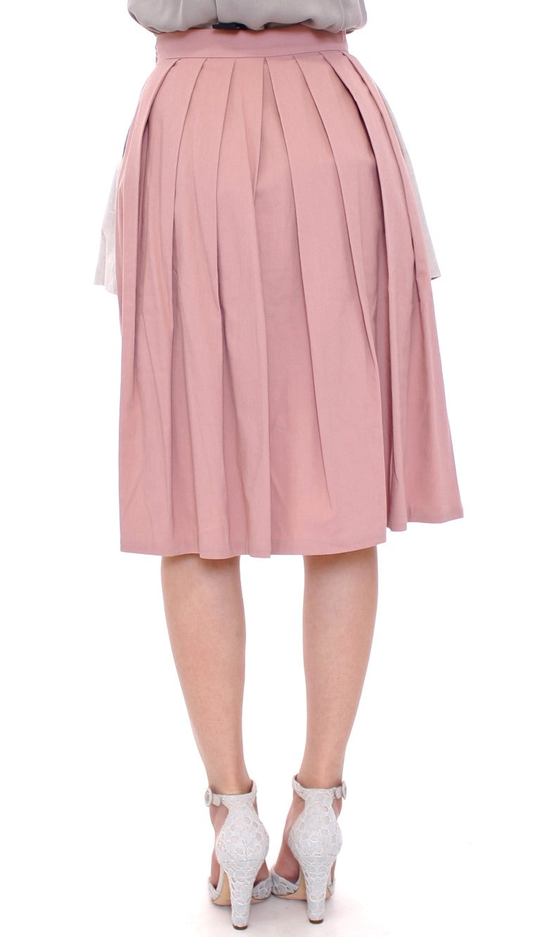 Comeforbreakfast Pink Gray Knee-Length Pleated Women's Skirt