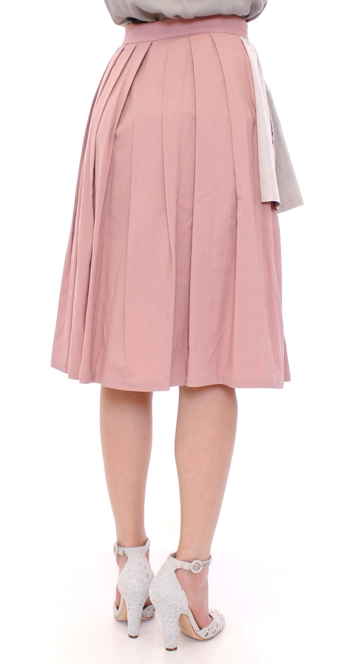 Comeforbreakfast Pink Gray Knee-Length Pleated Women's Skirt