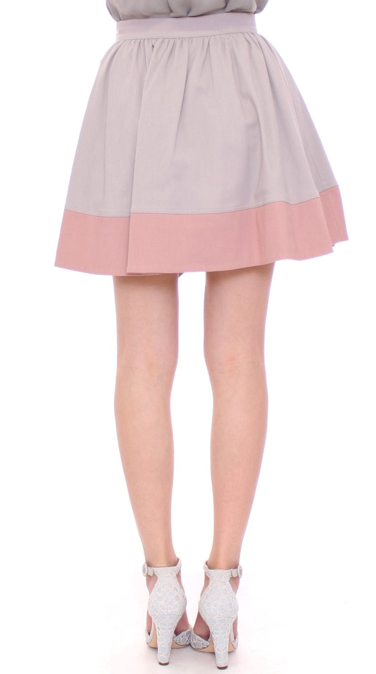 Comeforbreakfast Pink Gray Mini Short Pleated Women's Skirt