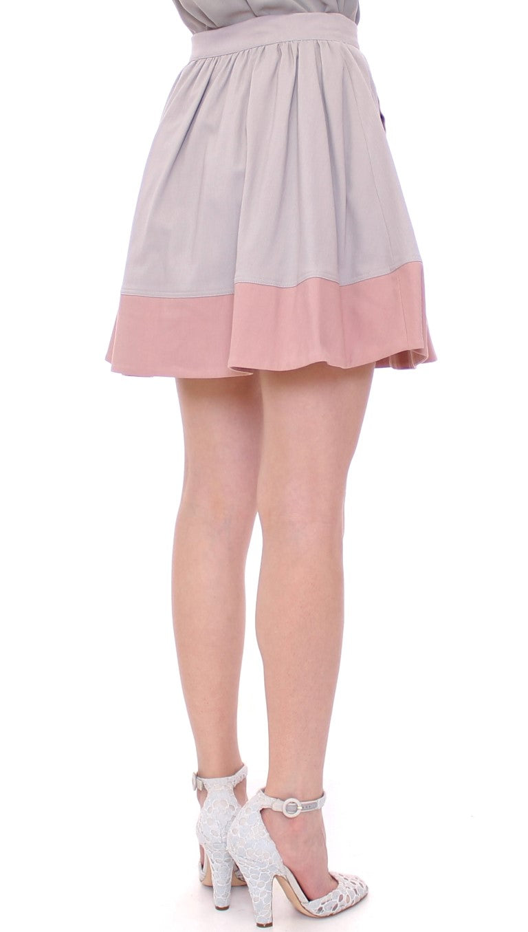 Comeforbreakfast Pink Gray Mini Short Pleated Women's Skirt
