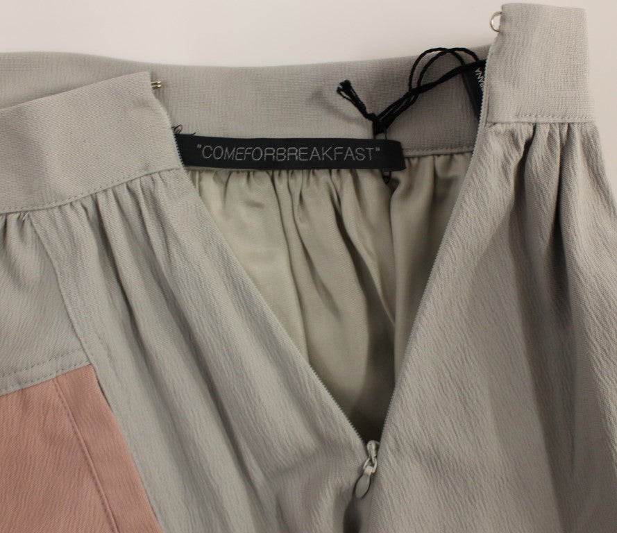 Comeforbreakfast Pink Gray Mini Short Pleated Women's Skirt