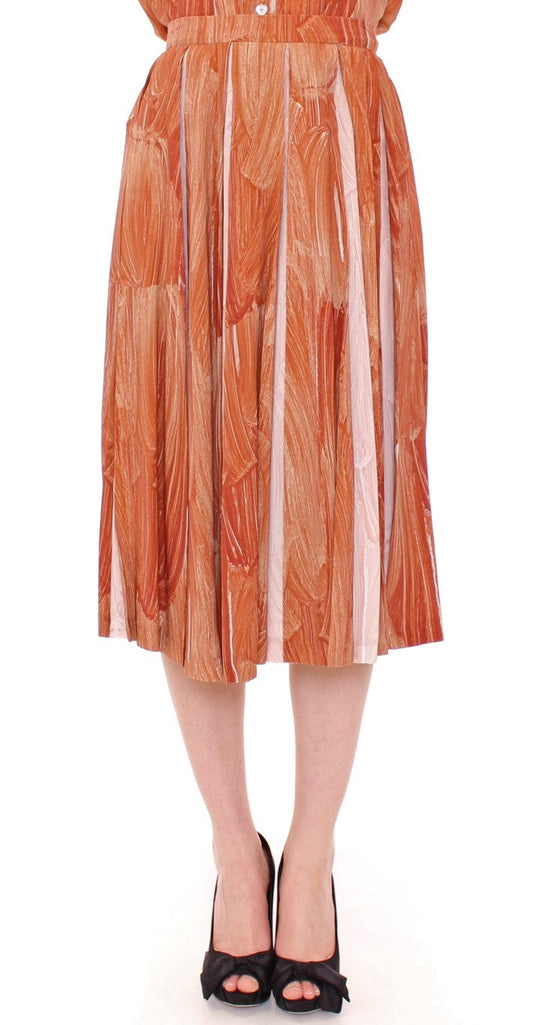 Licia Florio Brown Orange Below Knee Full Women's Skirt