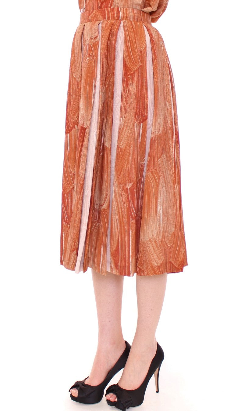 Licia Florio Brown Orange Below Knee Full Women's Skirt