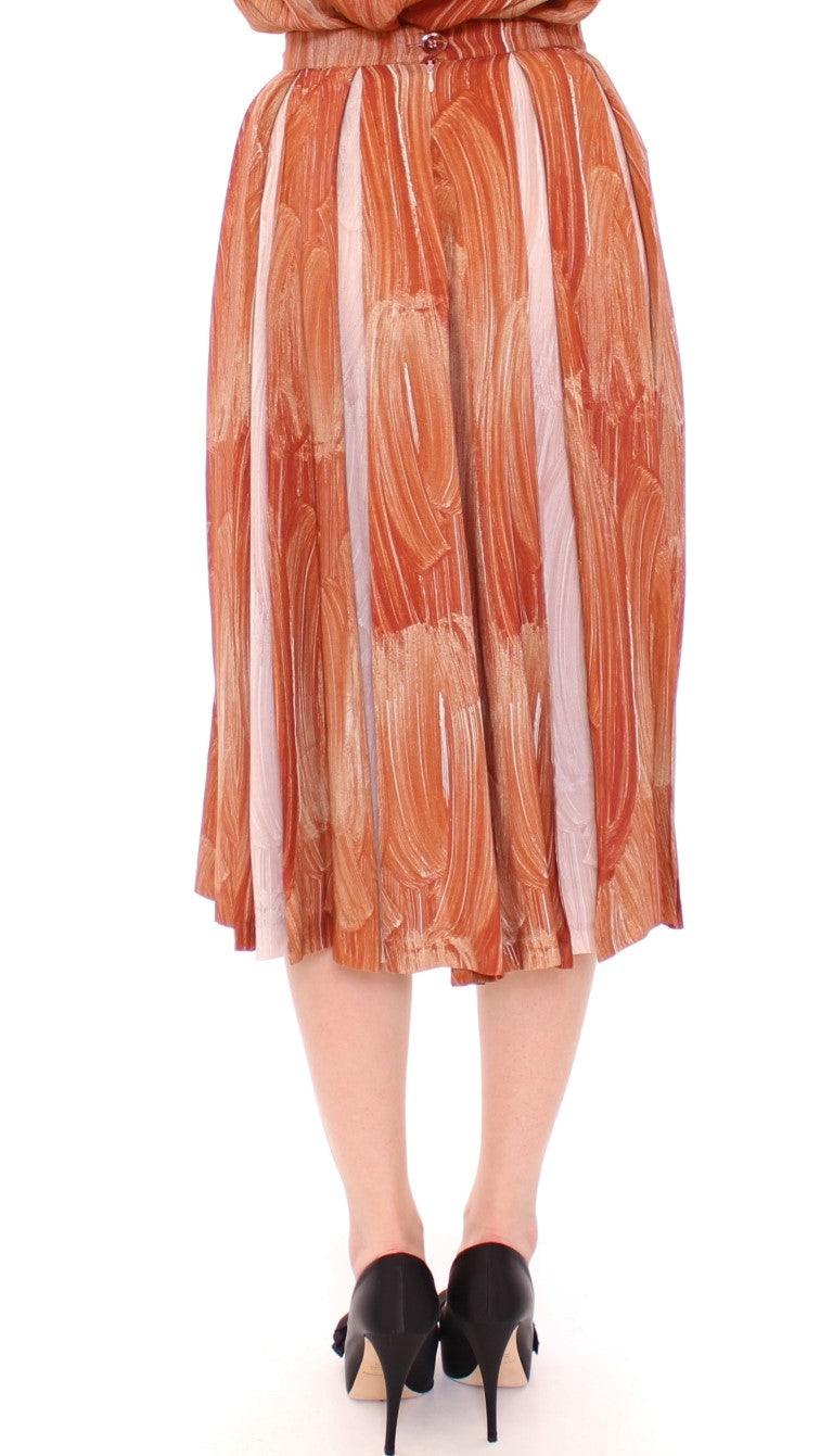 Licia Florio Brown Orange Below Knee Full Women's Skirt